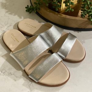Cole Han Anica silver metallic slides